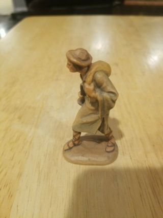 Vintage ANRI Hand Carved Nativity Shepherd with Horn Made in Italy 3