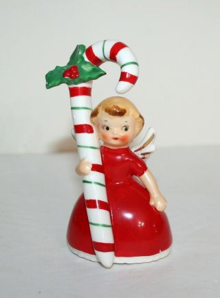 Napco 1956 Christmas Candy Cane Girl Angel Bell Figurine W No Apron