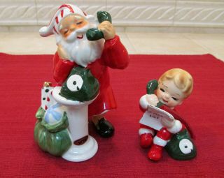 Vintage Josef Originals Santa Claus And Boy Phoning In Christmas List Figurines