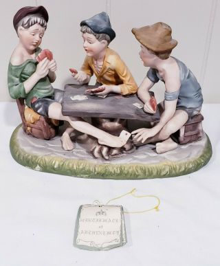 Vintage Rare Arnart Capodimonte 3 Boys Playing Cards Figurine Large 10.  5 "