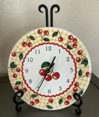 Mary Engelbreit Santa Barbara Ceramic Design 2001 Me Ink Cherries Clock