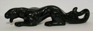 Vintage Panther Statue Black Ceramic 13.  5” Green Rhinestone Eyes Mid - Century