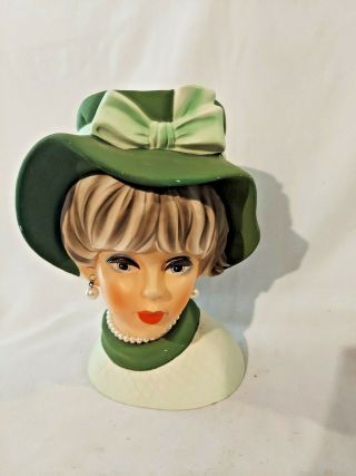 Vintage Napcowear Green Lady Head Vase Gorgeous 9  Tall