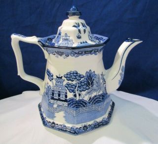 E & C Challinor Ironstone Fenton China England Teapot Blue And White