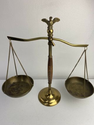 Vintage 16” Brass Balance Scales Of Justice With Eagle Top