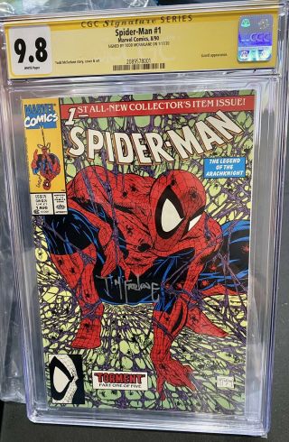 1990 Spiderman 1 Green Cover Cgc 9.  8 Ss Signed Todd Mcfarlane Spider - Man