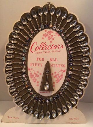 Vintage Collector’s Demi - Tasse Spoons For All 50 States,  Washington Dc Display