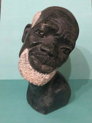 Stone Marble Bust Of Elder African Black Man With White Hair And Beard.  9 " Tall