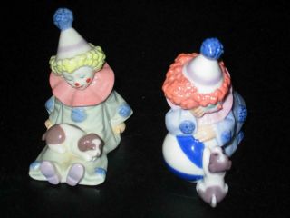 2 Retired Lladro Pierrot With Puppy Dog Clown Porcelain Figurines