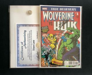 Wolverine Vs Hulk 181 Signed Stan Lee W/coa Reprint True Believers Milestone 1