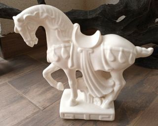 Vintage Fitz And Floyd White Ceramic Glazed Prancing Horse Statue 9.  5 " H