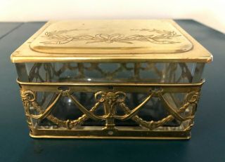 Antique Ges Gesch Brass And Glass Deco Trinket Box Very Rare