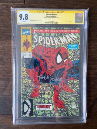 1990 Spiderman 1 Green Cover Cgc 9.  8 Ss Signed Todd Mcfarlane Spider - Man