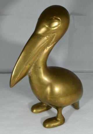 Rare Mid Century Solid Brass Pelican Figurine - Doorstop - 9 1/4 Inches - 2.  6 Pounds