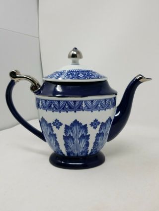 Bombay Co Cobalt Blue Grace Large Teapot Platinum Trim