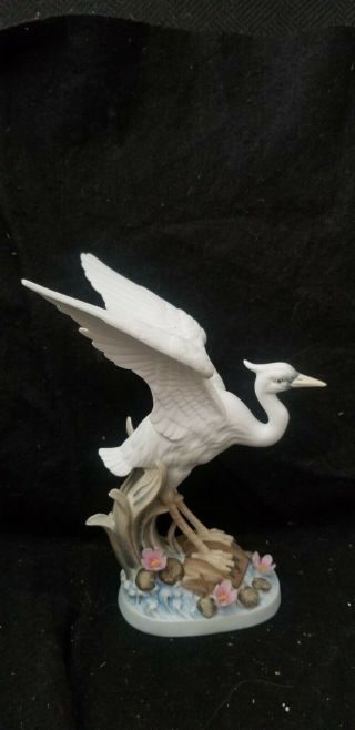 Rare Porcelain Andrea By Sadek White Heron 8 "