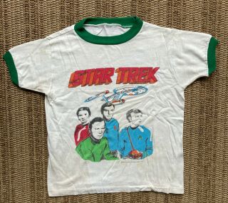 Vintage Star Trek Kids T - Shirt 1977 Uss Enterprise & Crew Rare