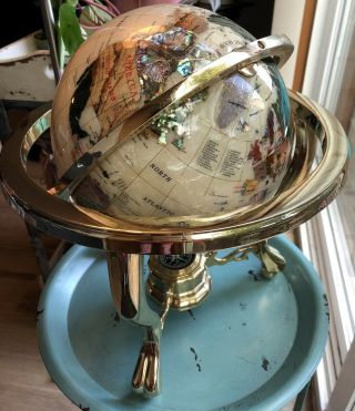 Alexander Kalifano Compass Gemstone Globe With Abalone Opal 3 - Leg Table Stand