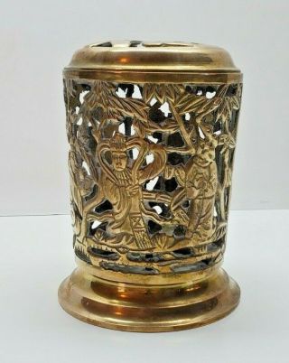 Vintage Oriental Asian Chinese Brass Candle Incense Holder