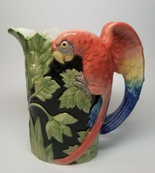 Vintage 1.  5 Qt Fitz And Floyd Macaw Parrot Pitcher 1986 Majolica Style - Japan