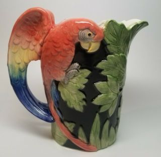 VINTAGE 1.  5 qt FITZ and FLOYD MACAW PARROT PITCHER 1986 Majolica Style - Japan 3