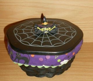 2009 Longaberger Halloween Black Hexagon Basket W Liner Protector & Spider Knob