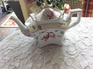 Vintage Crown Burslem B Stoke On Trent England Pink Rose Teapot