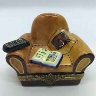 Limoges France Peint Main Trinket Box Relax Chair With Tv Program Remote Pillow