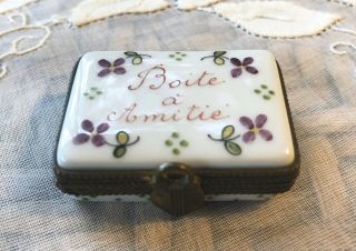 Friendship Trinket Pill Box Rare Hand Painted Porcelain France Limoges ?