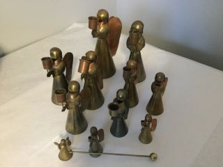 Vintage 11 Piece Copper & Brass Angels Candle Holder Set Hecho Mexico
