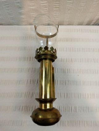 Vtg Spring Loaded Brass Candle Holder Sconce W/ Clear Glass Globe Wall W/ Mount