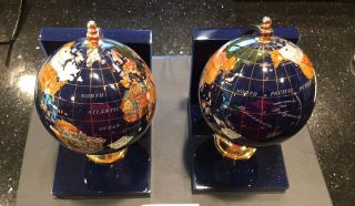 Blue Ocean Gemstone World Globe Bookends - 8 Inches Tall