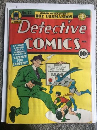 Rare 1943 Golden Age Detective Comics 72 Classic Batman