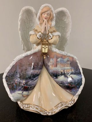 Vintage Illuminated Thomas Kinkade “winter Blessings Angel” Figurine Angel