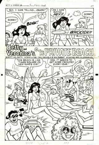 Dan Decarlo/ Dan Parent 1991 Betty & Veronica In Bikinis Splash Orig.  Art