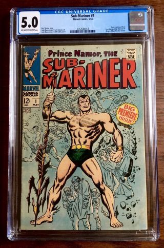 Sub - Mariner 1 Cgc 5.  0 (vg/f) With Ow/w Pages (marvel,  May 1968)