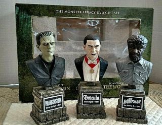 Monster Legacy Dvd Gift Set Busts Only/frankenstein/dracula/wolfman/with Box