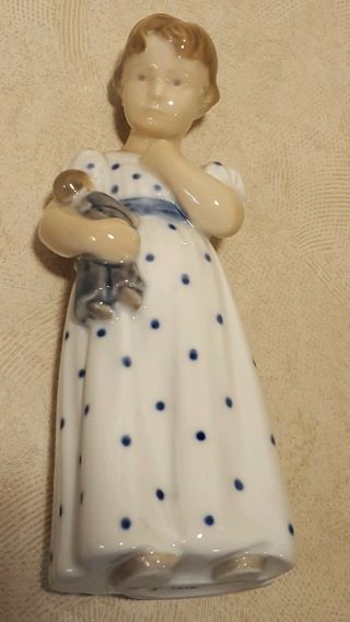 Vintage Royal Copenhagen Denmark 3539 Figurine Girl With Doll Polka Dots