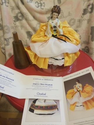 Goebel Half Doll Tea Cozy Doll Empress Mary Elizabeth With Stand & Box Vintage