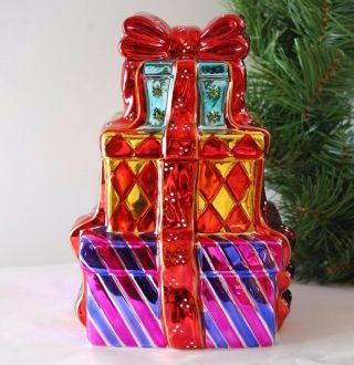 Christopher Radko Cookie Candy Jar Presents Treat Trinket Gift Box Ceramic 2004