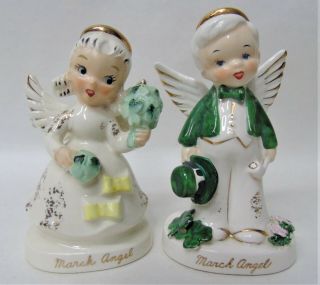 2 1956 Vintage Napco March Angels Boy & Girl Figurines W110