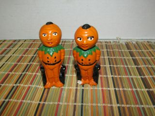 Vintage Pumpkin Head Halloween Salt & Pepper Shakers 3 1/2 "