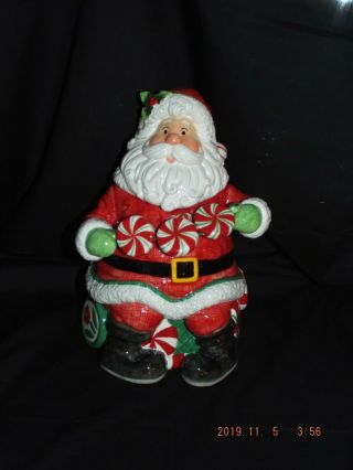 Fitz And Floyd Holiday Cheer Santa Claus Cookie Jar Ceramic 12” W/ Box