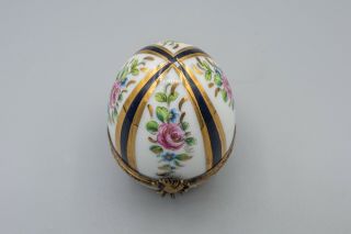 Limoges France Porcelain Trinket Box Egg Shaped Cobalt Blue Rose Gold 2