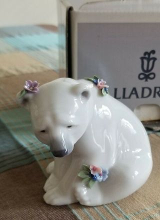 Rare Lladro 6356 " Polar Bear Seated With Flowers " Made In Spain - Daisa 1996