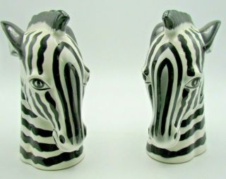 Ff Fitz & Floyd Japan Glazed Ceramic Bookends Zebra Heads Pair (m1)
