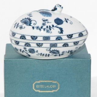 Estee Lauder Vienna Woods Porcelain Egg Trinket Box In Blue Onion Pattern Boxed