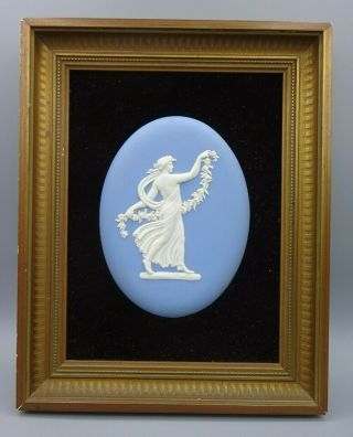Large Framed Wedgwood Blue & White Jasper Oval Plaque - Dancing Hours