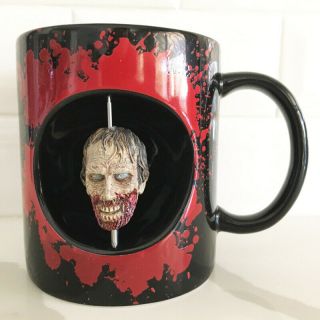 The Walking Dead Black And Red Coffee Mug 2015,  Impaled 3d Zombie Spinning Head