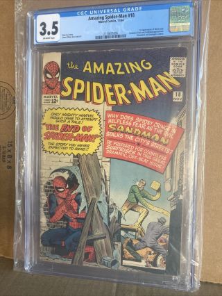 1964 Silver Age Spider - Man 18 1st Ned Leeds Cgc Graded 3.  5